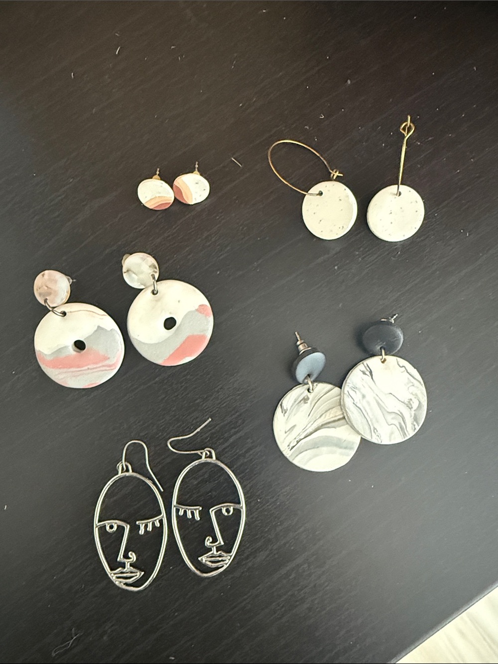 Ceramic Disc Earrings in White, Gray & Pink - Women Jewelry